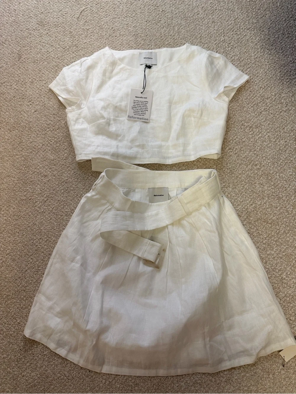 Reformation Niki Belted Linen Two Piece Too and Skirt  Set
